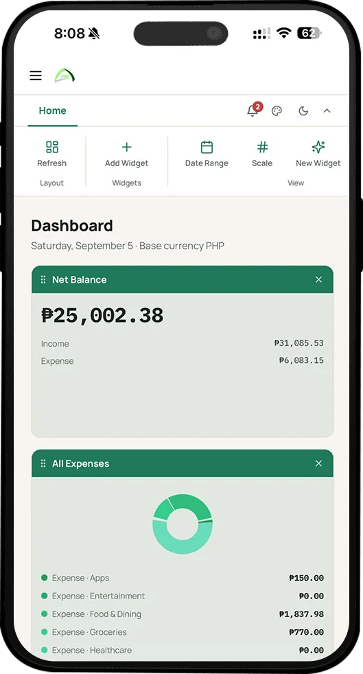 Accountryx Fin dashboard on a phone