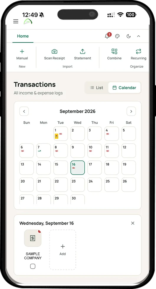 Scanned receipt recorded as a transaction