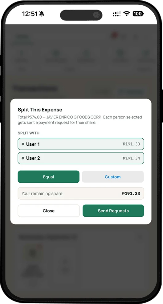 Split This Expense window splitting equally between two people