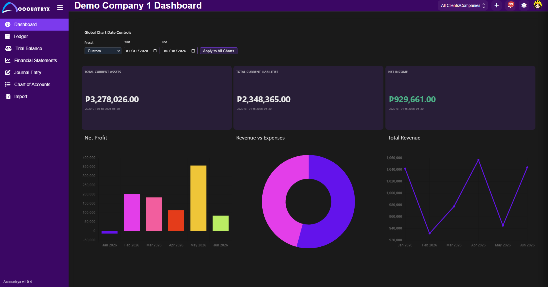 Accountryx violet dark theme